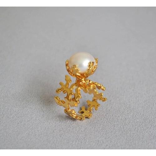 CSxjd Hot selling High quality copper Tree branch coral freshwater pearl ring