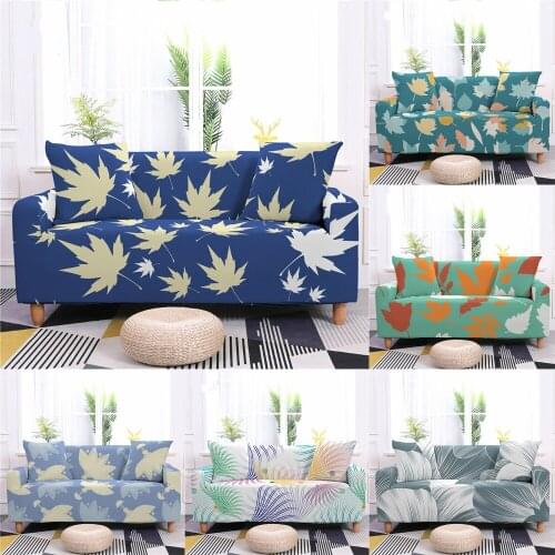 Autumn Maple Leaves Elastic Sofa Cover For Living Room Abstract Plant Sofa Slipcover Single Loveseat Couch Protector Cover Blue