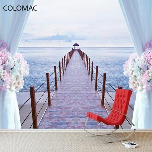 Colomac Custom Seaside Pier Mediterranean Style Background Wallpaper Bedroom Living Room Mural Ornaments for Room Drop Shopping