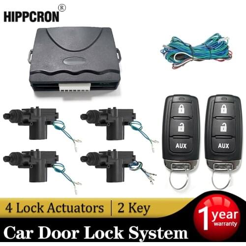 Hippcron Car Lock Door Remote Control Keyless Entry System Locking Kit with 4 Door Lock Actuator Universal 12V
