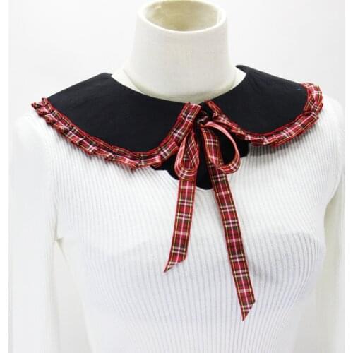 Jaderic 2018 New Black Peter Pan Detachable Collars Purfled&Decorated Scotland Lattice Bow Fake False Collar Choker Necklace
