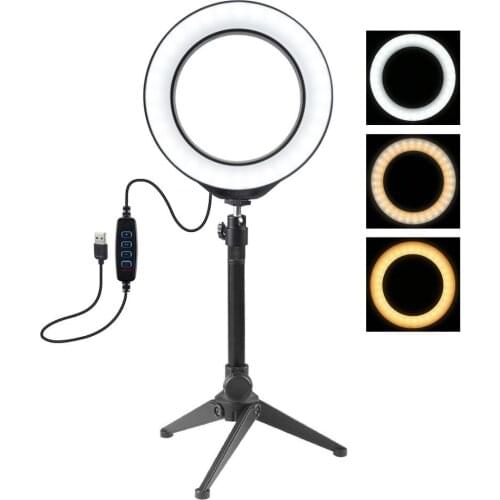 PULUZ 6.2 inch USB 3 Modes Dimmable Photography Selfie Ring LED Video Live Broadcast Light For Blogger&Cold Shoe Tripod Stand