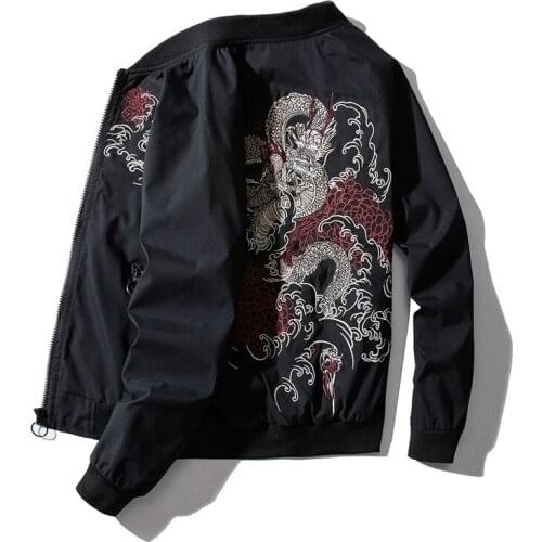 Winter Bomber Jacket Men Dragon Chinese Embroidery Pilot Jacket Retro Rock Hip Hop Jacket Youth Streetwear High Street Male 2021