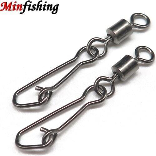 Minfishing 250 pcs Fishing Swivel Snap Rolling Barrel Swivel Stainless Steel Fishing Hook Lure Connector Fishing Tool