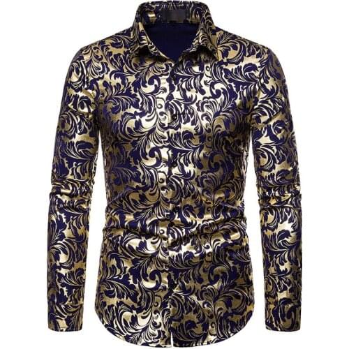 Mens Casual Button Down Dress Shirt Tuxedo Shirts 2022 Luxury Bronzing Floral Nightclub Shirt Men Party Wedding Chemise Homme