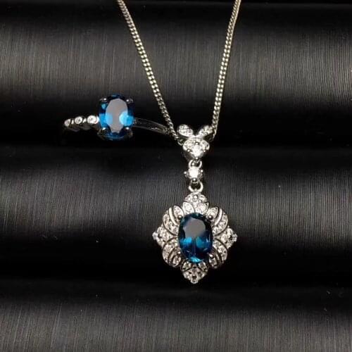 Natural pink topaz gem jewelry sets natural gemstone ring Pendant 925 silver Stylish Geometric Flower women party fine jewelry