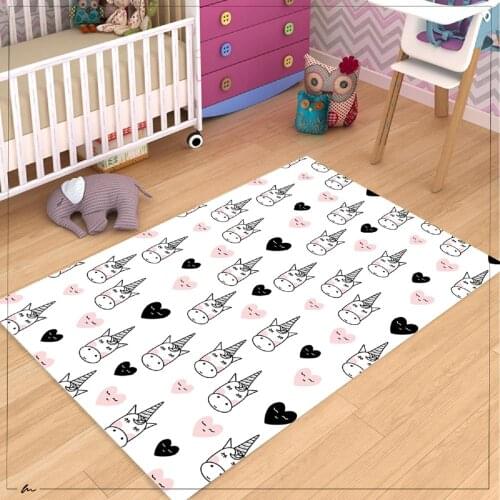 Unicorn and Heart Non Slip Floor Carpet, Teens Carpet