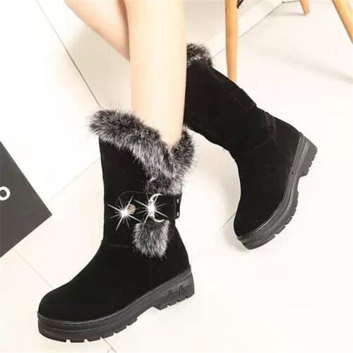 New Hot Women Boots Autumn Winter Flock Ladies Fashion Zipper Snow Boots Shoes Thigh High Suede Sweet Slip-On Mid-Calf Boots
