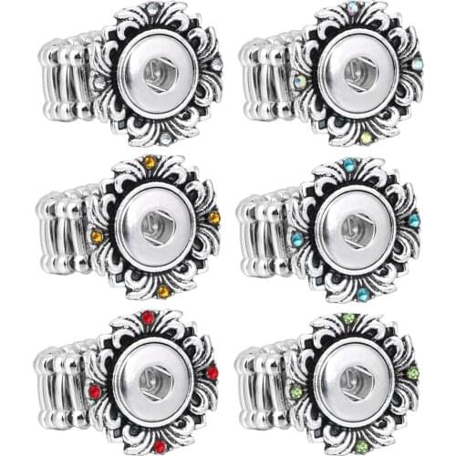 New Vintage Crystal DIY Elastic Adjustable Rings Snaps Button Ring Fit 12mm Metal Snap Buttons For Women Snap Button Jewelry