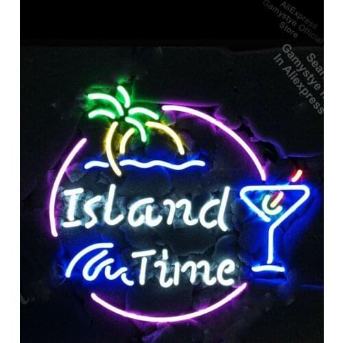 Island Time Martini Palm Tree Neon Sign Handcrafted Neon Bulbs Sign Glass Personalized Custom Neon Light Signs for Store cubs