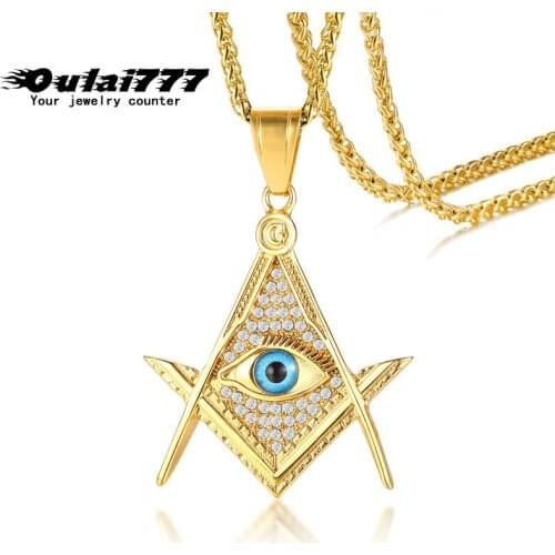 Oulai777 Masonic Necklaces Womens Stainless Steel Evil Eye Gold Chains Necklace Pendants Fashion Jewelry on The Neck Wholesale