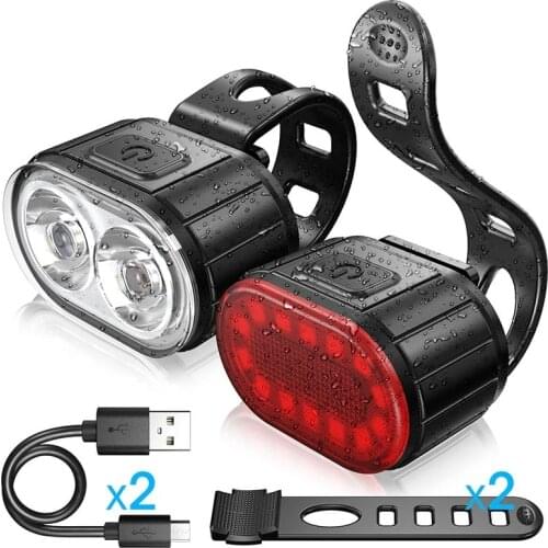 4 Modes 350mAh USB MTB Road Bicycle Headlight 6 Modes 230mAh Rechargeable Cycling Taillight LED Bike Front Light Head Lamp
