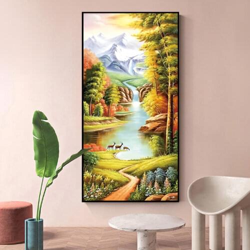 Landscape Series Cross Stitch 11CT Ecological Cotton Thread Printing Embroidery Vertical version of dream home Home Decoration