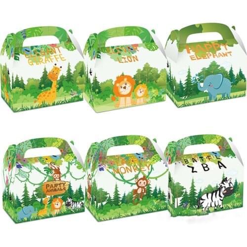 Jungle Animal Hands Gift Box Lion Zebra Monkey Elephant Candy Paper Box Safari Wild Animals Happy Birthday Party Decor Kids Boys