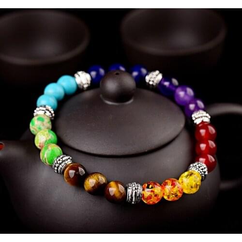OIQUEI 7 Chakra Natural Stone Reiki Energy Healing Women Charm Bracelet Meditation Mala Buddhism Beads Yoga Bracelet Men Jewelry