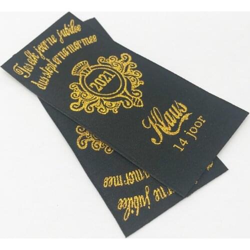 Custom Shiny Gold Logo Clothing Labels for T-shirt Sewing Fabric Label with Brand Logo for Clothes Shiny Silver Logo Woven Tags