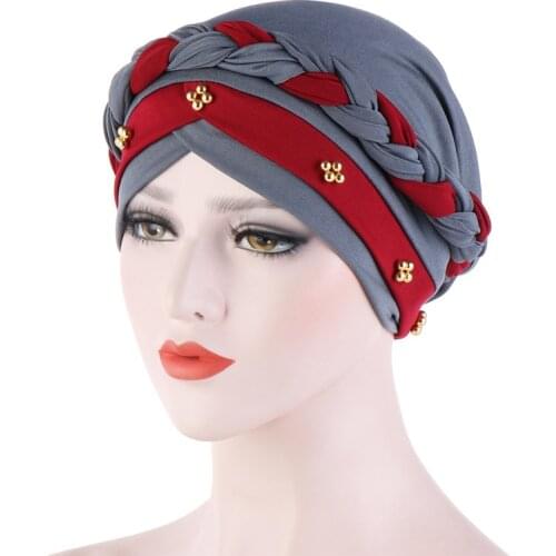 Head Scarf for muslim women Two-color cotton braid turban bonnet hijab Caps Inner hijabs femme musulman arab wrap turbantes