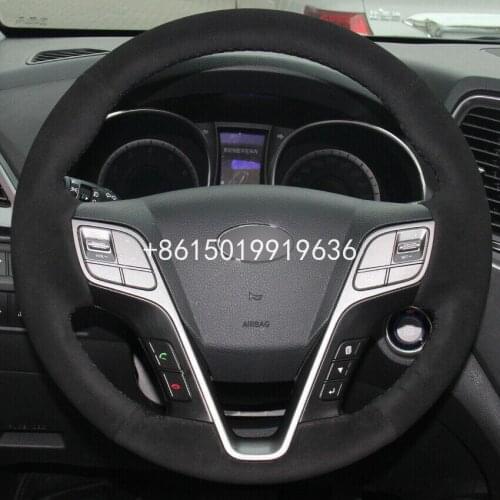 Hand sewing Top Leather Black suede Car Steering Wheel Cover For for Hyundai Santa Fe 2013-2015 Hyundai ix45