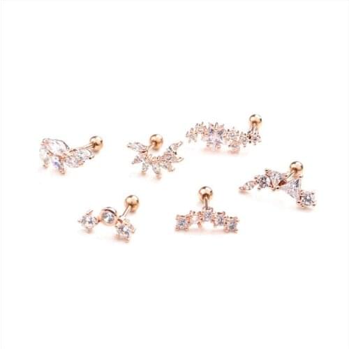 New 1pcs Leaf Styles Body Jewelry Pentagram Star Geometric Design Zircon Tragus Cartilage Helix Rook Piercing Earring Jewelry