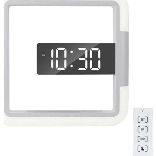 LED Digital Alarm Clock Temperature Wall Hanging Clock Square Remote Control Multi Color Nightlight For Home Decoration