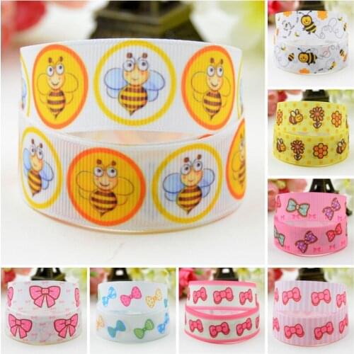 7/8'' 22mm,1" 25mm,1-1/2" 38mm,3" 75mm Bee Bow Cartoon Character printed Grosgrain Ribbon party decoration 10 Yards