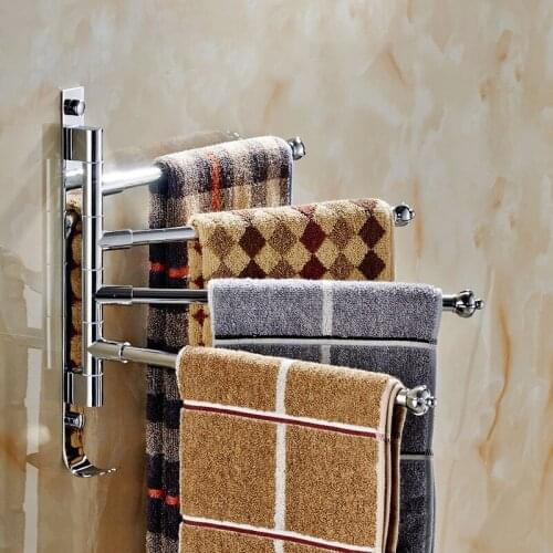 360 Degree Rotation Towel Rack Bathroom Organizer Stainless Steel Storage Shelf Upscale Towel Bar Bathroom Shelves Wall Shelf