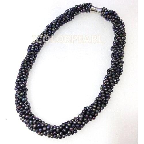 WEICOLOR Seven-Strand 5-6mm Dark Grey Natural Freshwater Pearl And Crystal Jewelry Necklace. Best Gift For Mothers