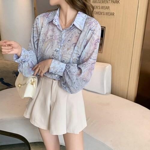 New Temperature Soft Women Sunscreen Squirting Lantern Sleeve Chiffon Shirt Tops for Female