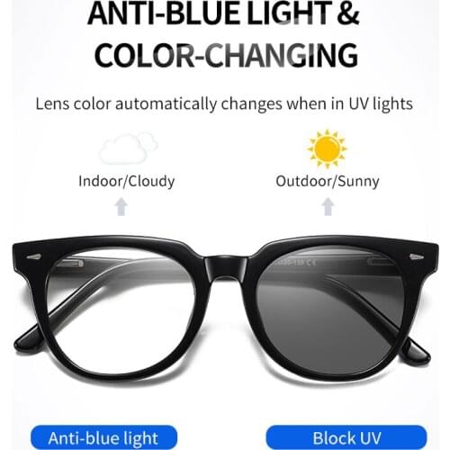 Women Photochromic Sunglasses Female Rectangle Anti Blue Light Glasses Optic 0 Degrees Automatic color change Lens TR90 Frame