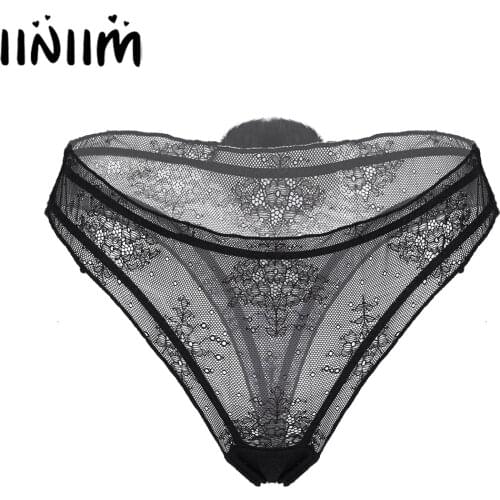 Iiniim Women See-through Lace Panties Cute Low Rise Briefs Underwear Thong G-String with Removable Fluffy Ball