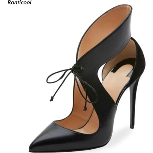 Ronticool Handmade Women Pumps Sexy Stiletto High Heels Pointed Toe Elegant Black Banquet Prom Shoes Women US Plus Size 5-13