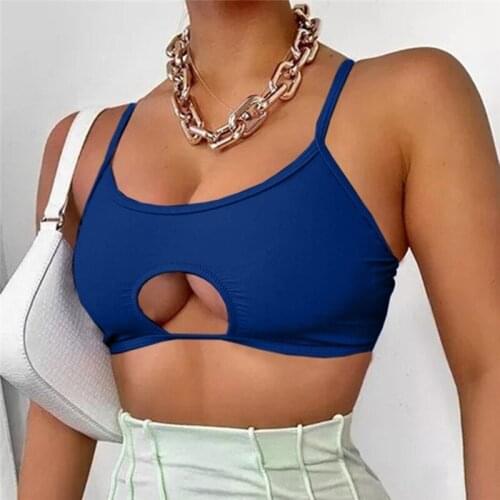 Women Cropped Tops Spaghetti Straps Camisole Sexy Simple Cute Mature New Fashion Vest Solid Color Hollow Out Vest