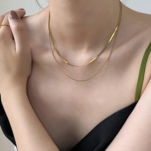 AENSOA Gold Snake -Bone Chain Choker Necklace for Women Punk Flat Blade Link Chain Multi-Layer Necklace Simple Collar Jewelry