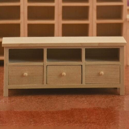 1/12 Doll House Unpainted Birch 3-Lattice Cabinet with Drawer for Bedroom Room Furniture Set Life Scene Accessory Toys DIY