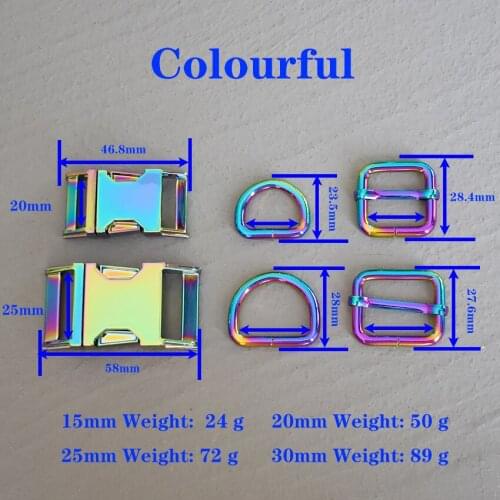 1 Set 20/25mm Colourful Webbing Metal Hardware Strap Slider D Ring Release Belt Buckle For Dog Collar Paracord Sewing Accessory