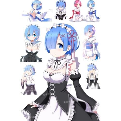 1pc Anime Re:Zero kara Hajimeru Isekai Seikatsu Ram Rem Suitcase Stickers Cosplay Prop Travel Luggage Decor Decals for Women Men