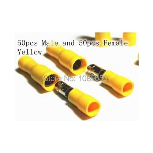 100pcs yellow Bullet Connector Insulated Crimp Terminals for Electrical Mixed wire connector Audio Wiring