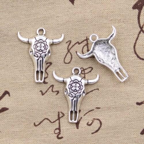 12pcs Charms Skull Bull Ox Star Head 32x26mm Antique Bronze Silver Color Plated Pendants Making DIY Handmade Tibetan Jewelry