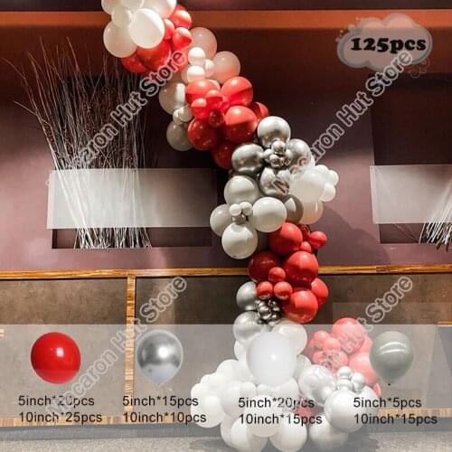 125pcs Macaron Gray Wedding Birthday Party Backdrop Baby Shower DIY Red Silver Holiday Dinner Table White Balloon Garland Arch