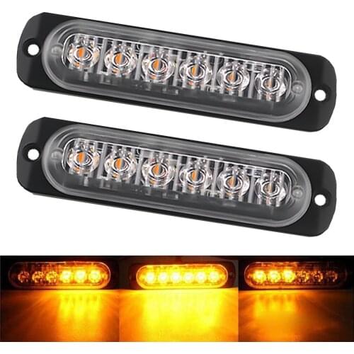 2x Truck 12V 24V 6smd LED Strobe Warning Light Strobe Grille Flashing Lightbar Car Beacon Lamp Amber Yellow White Traffic Light