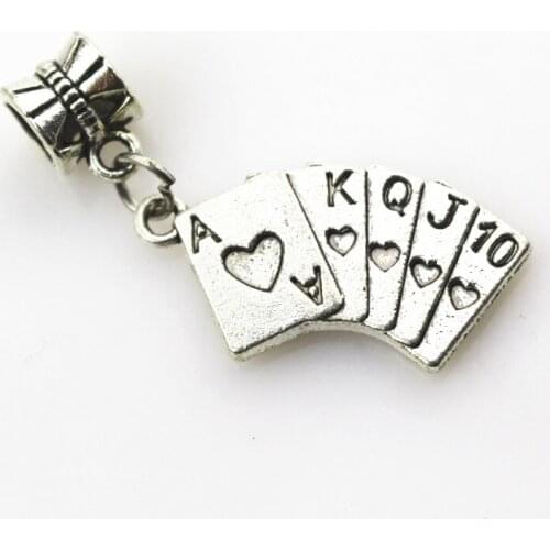 20pcs/lot play cards hanging bead charm big hole pendant beads charm fit pando bracelet diy jewelry dangle charms