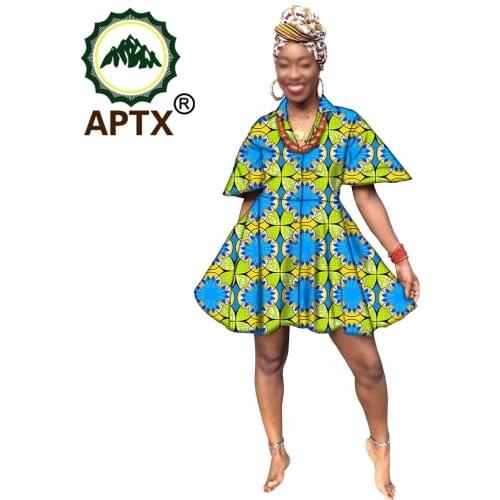2021 New African Women Clothing Ankara Style V Collar Short Sleeve Sexy Floral Skirt Above Knee Wax Pure Cotton Elegant Cute