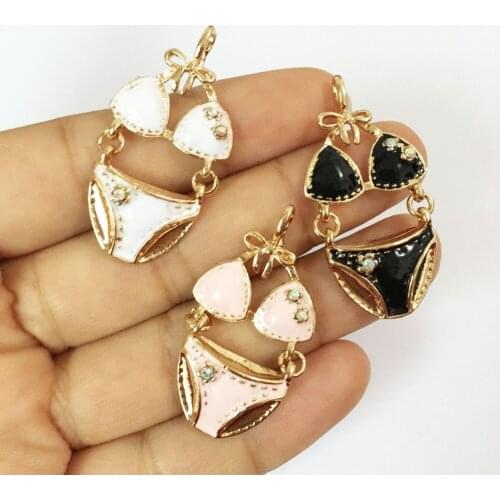 3PCs/Lot Women Sexy Smalls Underwear Set Pendant Charms 40*20MM Gold Tone Plated Enamel Oil Drop Necklace Pendant