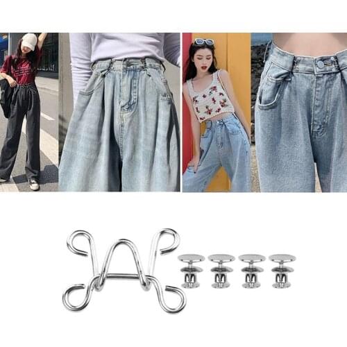 4 Sets Reduce Pants Waist Button Jeans Pants Fit Buton Perfect Fit Instant Replacement No Sew Jeans Buckles Thin Waist Buckles