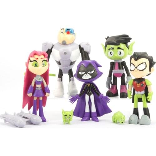 7pcs/set Animation Teening Titans Good Action Figures Cartoon Q Poskets Toy Cute Robin Cyborg Raven PVC Model Toys for Children