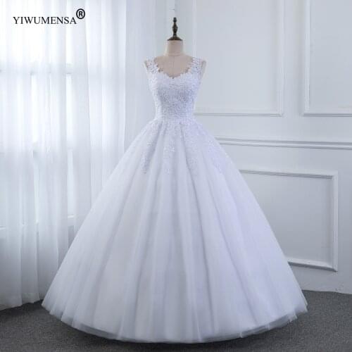 A35 Ball Gown Floor Length Wedding Dress Cheap Pearls Lace Appliques Bridal Gowns Custom Made Plus Size Vestidos De Novias 2020