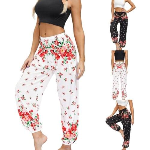 Bohemian Casual Pants Womens Printed Hippie Bohemian Loose Yoga Pants Pocket Beach Pants