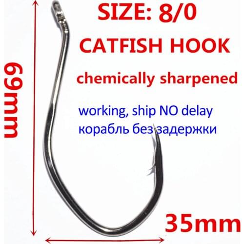 50pcs 8/0 Catfish Big Fishing Hooks Big River Bait High Carbon Steel Offset Barbed Chemically Sharpened Fresh Water Fish Hook