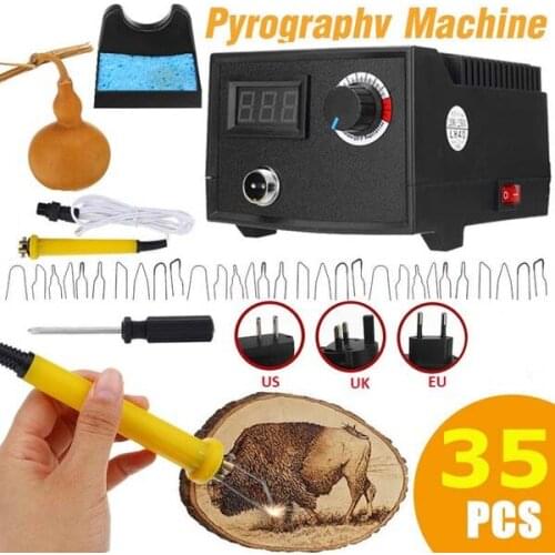 60W Adjustable Temperature Wood Burner Pyrography Machine Pen Multi-funtional Burning Gourd Handicraft DIY Tools W/ Welding Wire