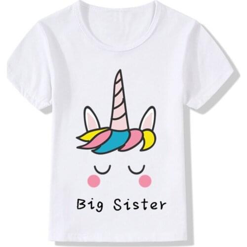 2021 Children Big Sister Print T-shirt Kids Summer Tops Baby Girls Unicorn Clothes Kids Little/Big Sister Match Clothes